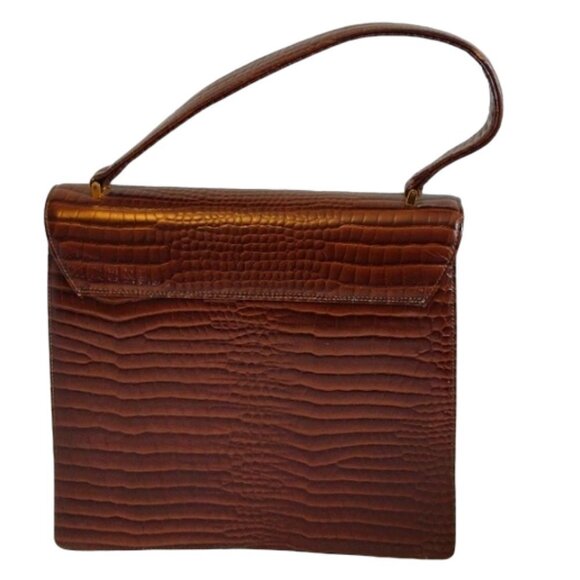 Vintage Classic Bag by Camel, Cognac Brown Faux Alligator Skin Finish - Picture 2 of 12
